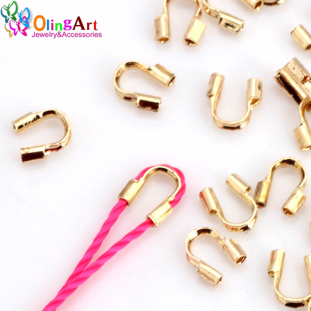 OlingArt 4MM 60pcs Plating Rhodium/Gold Copper &quot;U&quot; shaped positioning tube Crimp Various cords DIY Jewelry Making