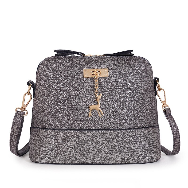 Bolsas feminina pu lær kvinner skulderveske kvinnelig veske hjort anheng håndvesker jente mini crossbody ingen lomme enkelt glidelås: Grå