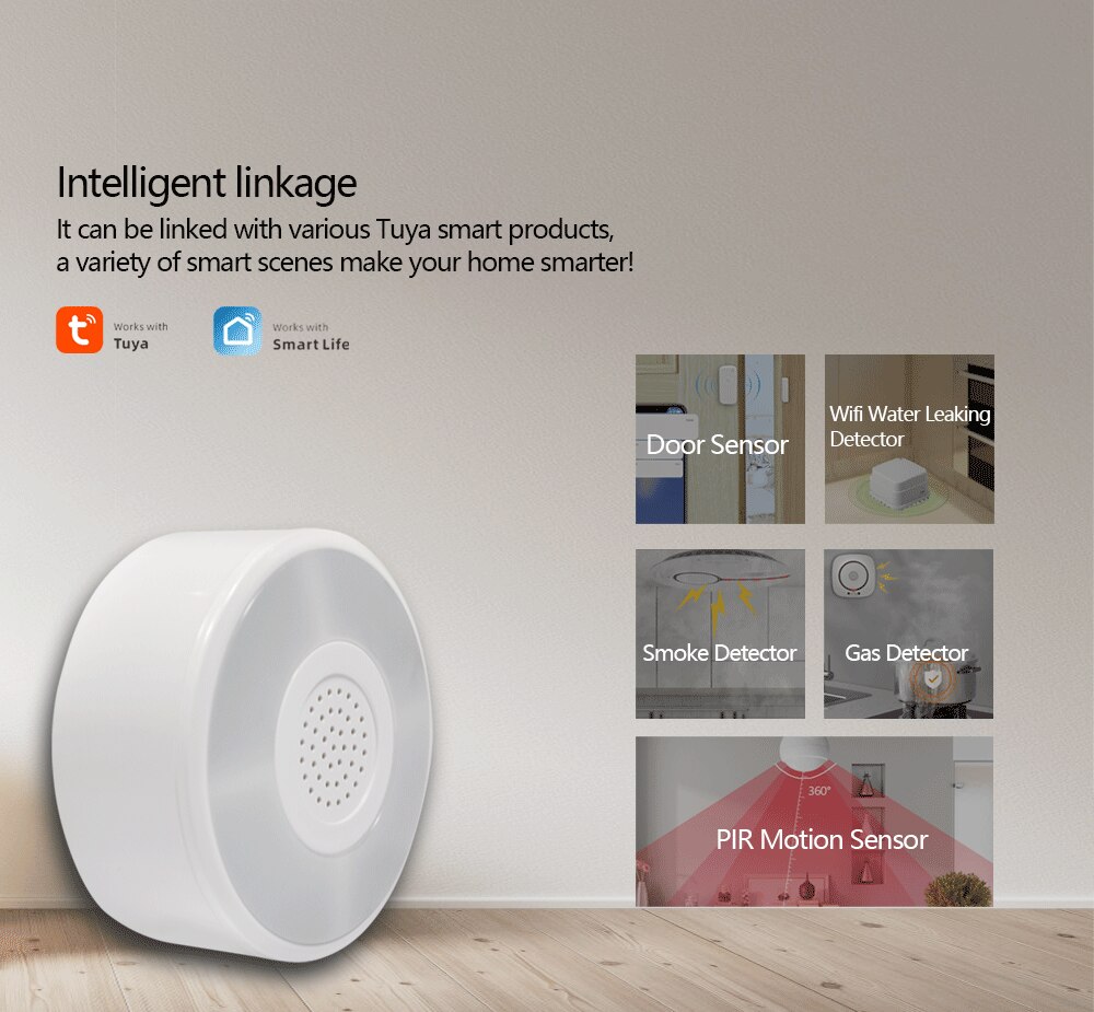 Tuya Smart Home Security System WiFi Siren Alarm with Loud Voice APP Control Compatible with Alexa and Google Home