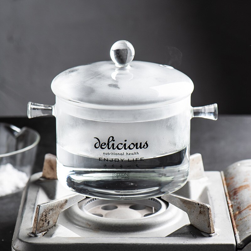Pentola per zuppa di cottura in vetro con coperchio impostato di pentole da cucina giapponese padella antiaderente pentola calda resistente al calore per uso domestico trasparente