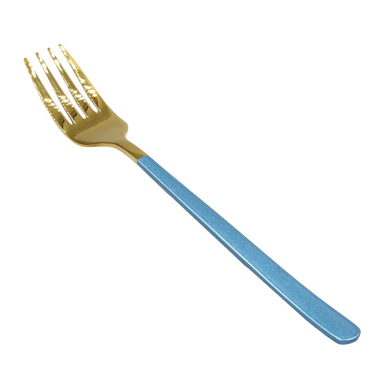Cuillère fourchette or à Long manche | Fourchette à Long manche, cuillère pour la crème glacée vaisselle plaqué or Dessert thé cuillères à café cuillères en acier inoxydable: Blue gold fork