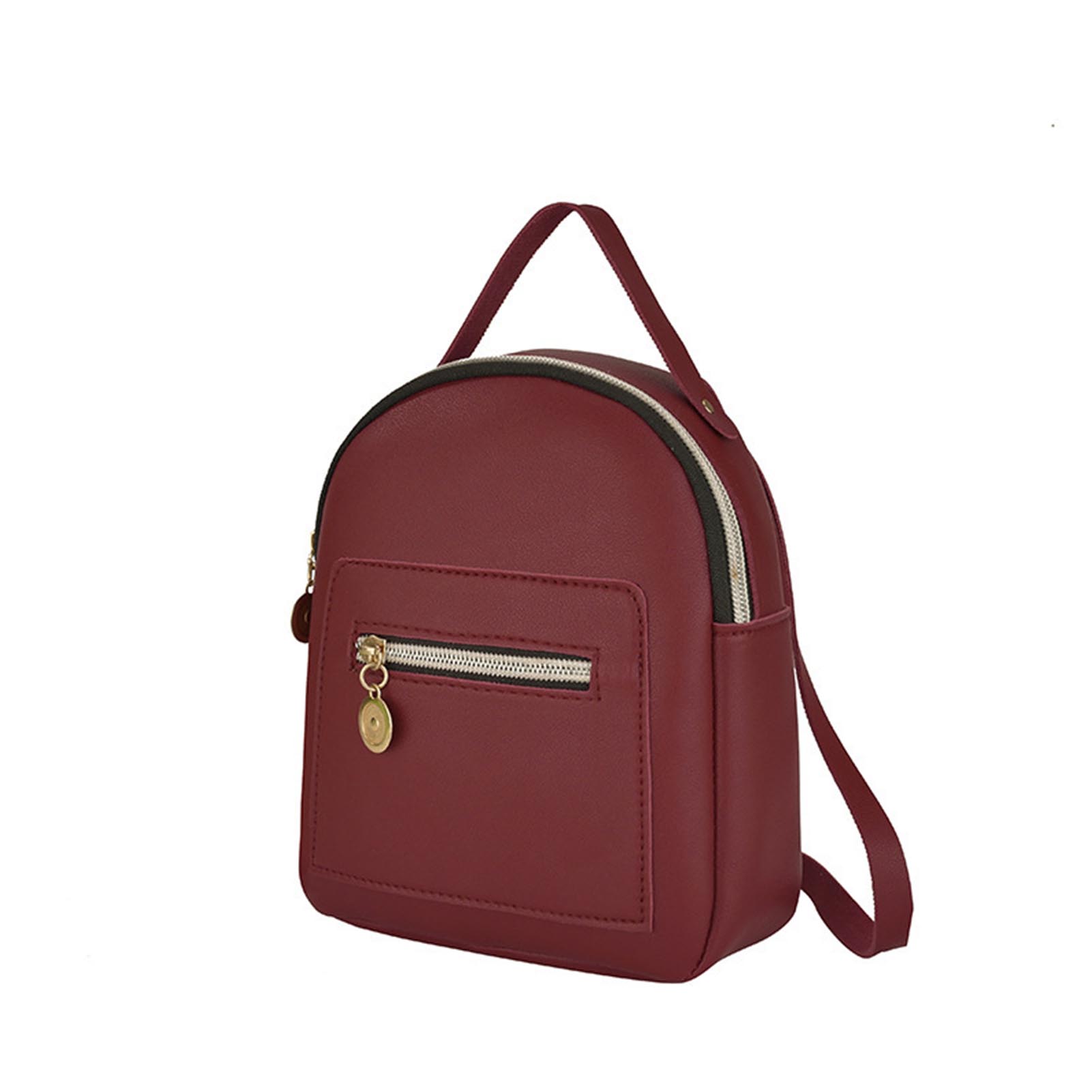 Mochila de couro bonito estilo universitário bolsa mensageiro conversível bolsa de ombro com zíper senhora menina ao ar livre casual mini mochila pu: Vermelho