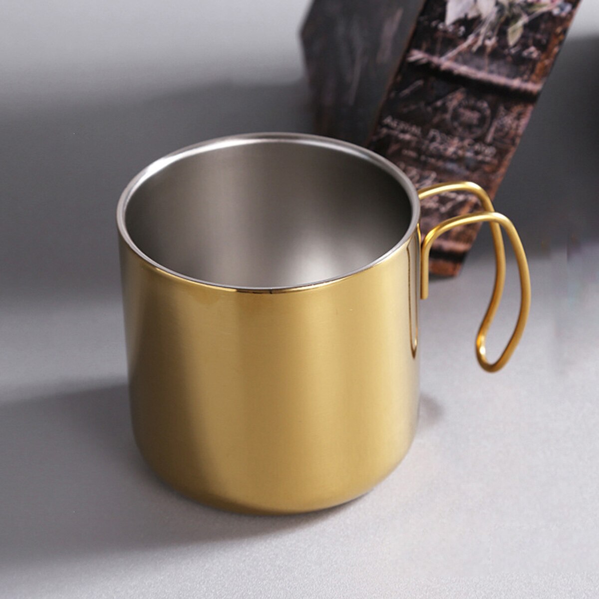304 kaffekop af rustfrit stål øl krus med håndtag dække høj temperatur kobber plating køkken spisestue: Guld