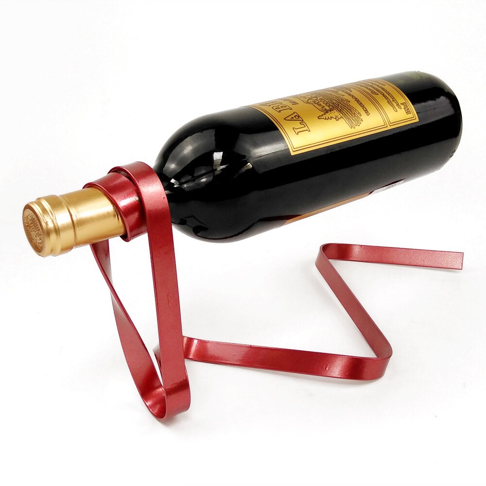 Soporte de hierro con cinta colorida para botellas de vino, suspensión colgante, estante de exhibición para armario, Bar, decoración de escritorio para el hogar