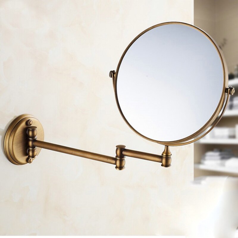 Antique Brass Wall Mounted Bathroom Mirror 8 inch Round 3X Magnification 360 Degree Adjustable Cosmetic Mirror