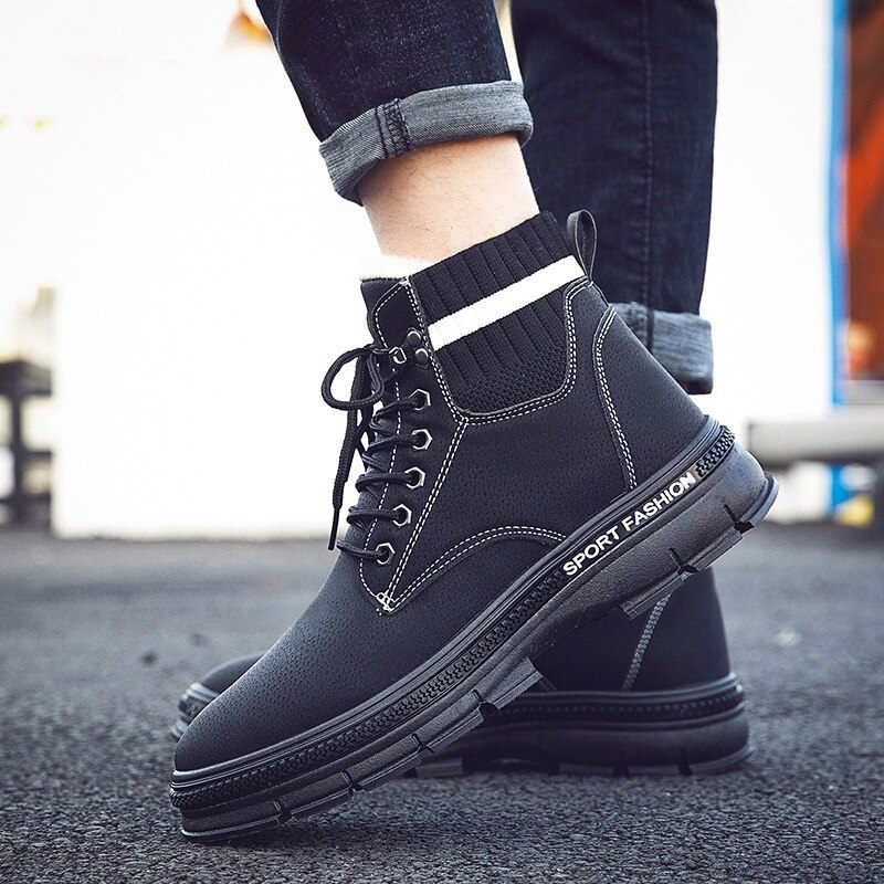 Fujin Hiver femmes hommes Polaire Doublé Bottes De Neige Slip Fond Plat Bottines Décontracté Coton Rembourré Chaussures
