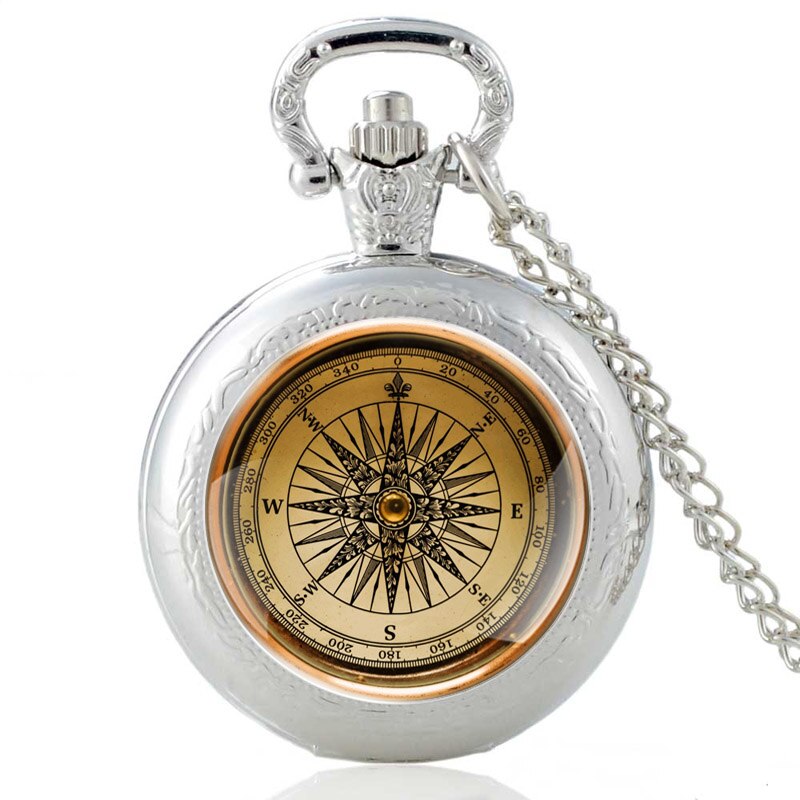 Antik kompas vintage kvarts lommeur mænd kvinder glaskuppel vedhæng halskæde timer kædeur