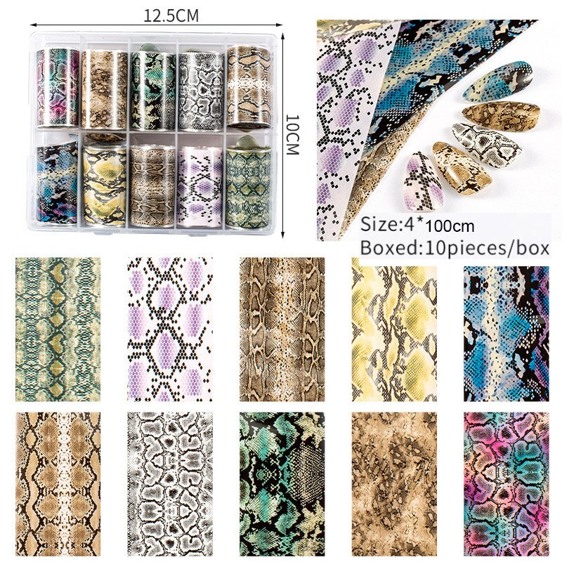 Snakeskin Marble Sticker Set Gold and silver Nail Foils Transfer Wraps Nail Art Decoration Star transfer paper 10Rolls/Bottle: 1-03