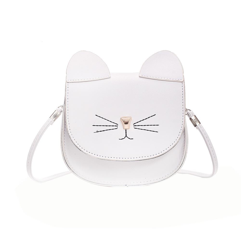 Söt katt form axelväskor kvinnor flickor mini väskor flap crossbody godis färger liten avslappnad messenger handväskor sac a dos: Vit