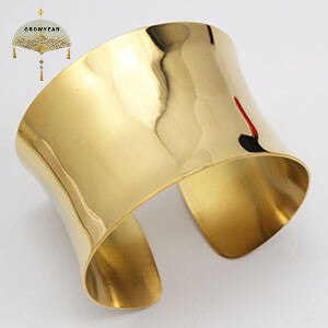 Verhoogde Randen Leeg Polish Gouden Armbanden Rvs Sieraden Breed Grote Gouden Manchet Bangle Armband Voor Vrouwen Dames