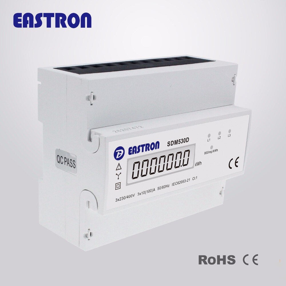SDM530D 10(100)A, 220/230V, Three Phase Four Wire Din Rail Energy Meter, Pulse Output,measuring kwh, CE approved