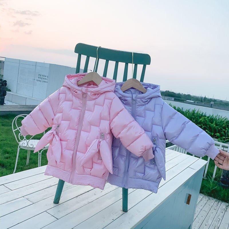 Abrigos de invierno para niñas, chaqueta de Color caramelo, Parkas cálidas para niños, chaqueta con capucha, prendas de vestir para niños pequeños, ropa a prueba de viento