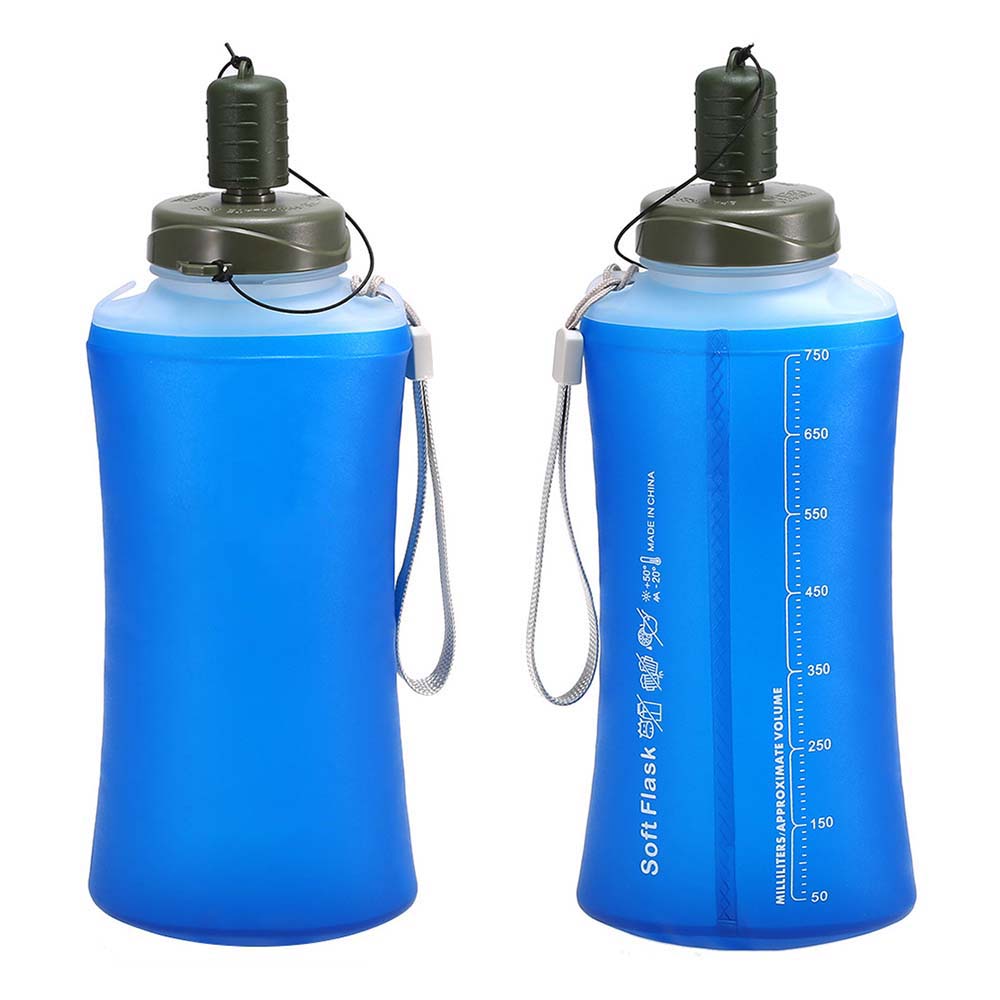 Botella de agua portátil para deportes al aire libre, bolsas plegables de 750ML, protección ambiental, para senderismo y Camping