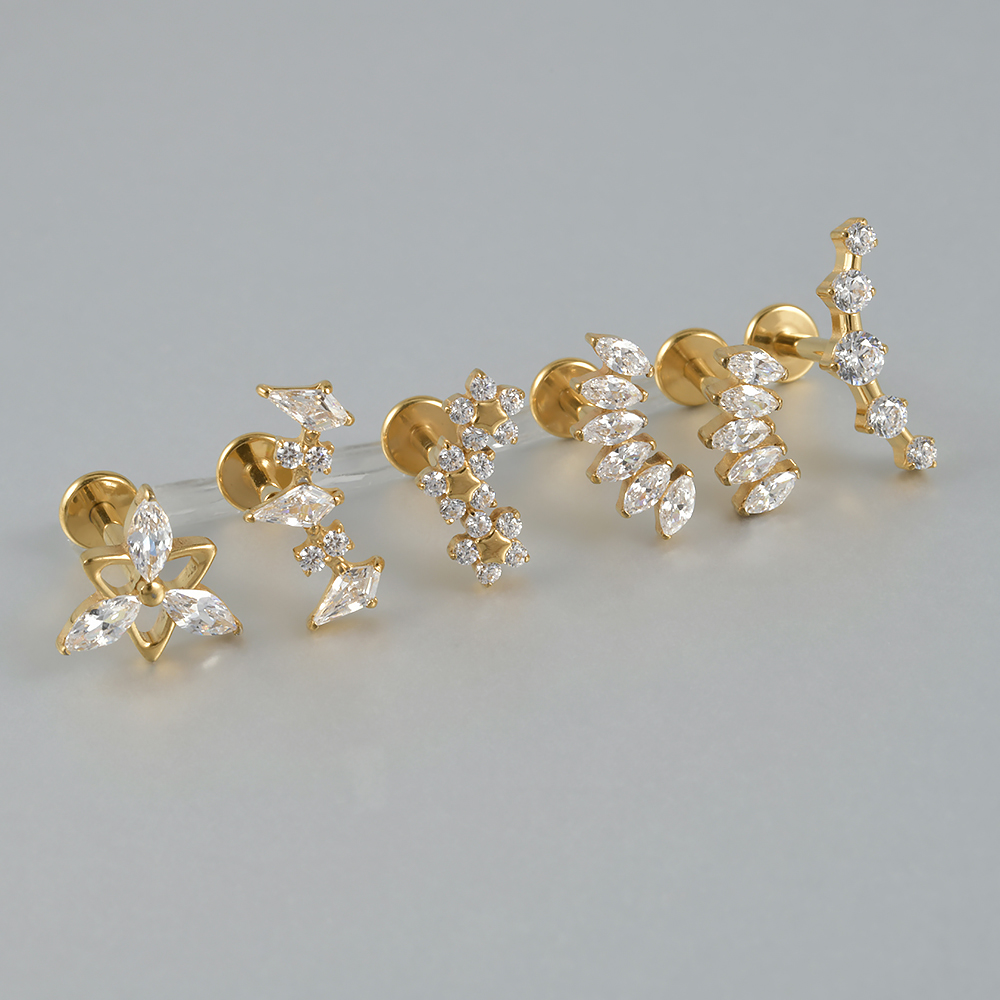 1pcs G23 Solid Titanium CZ Paard oog Bloem Kraakbeen Oorbel Stud 16G Intern Schroefdraad Zon Helix oor Tragus Piercing Sieraden