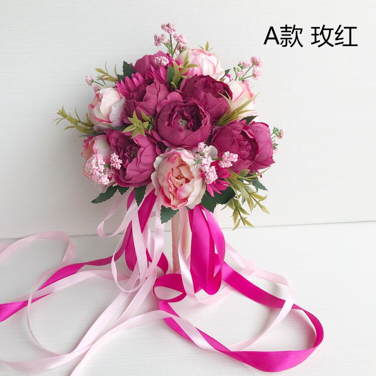 Rosa blå lila bröllop blommor bukett handgjorda konstgjorda blommor pion brudtärna brudbukett mariage bröllop dekorationer: Rosig