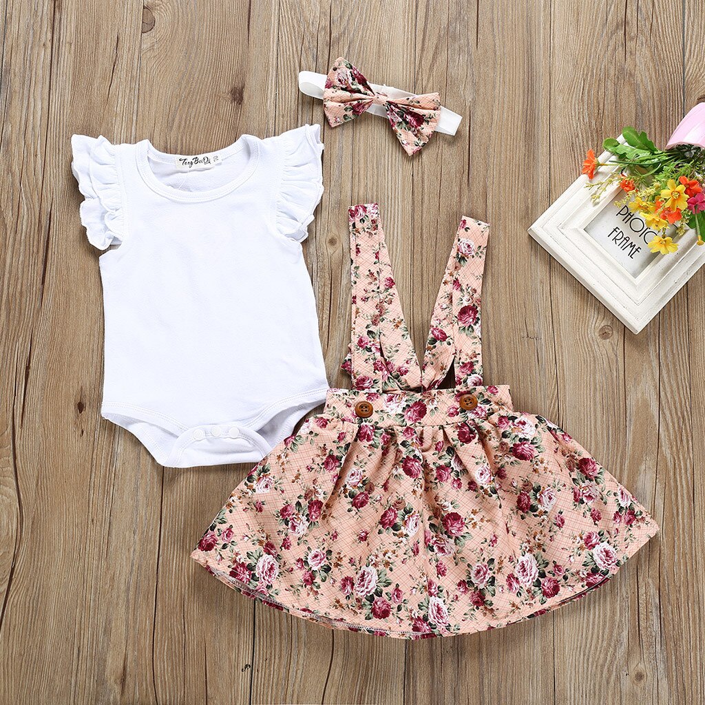 Nyfødt tøj til baby pige tøj tøj romper bodysuit + blomster nederdel + pandebånd sæt baby tøj детская одежда девочки