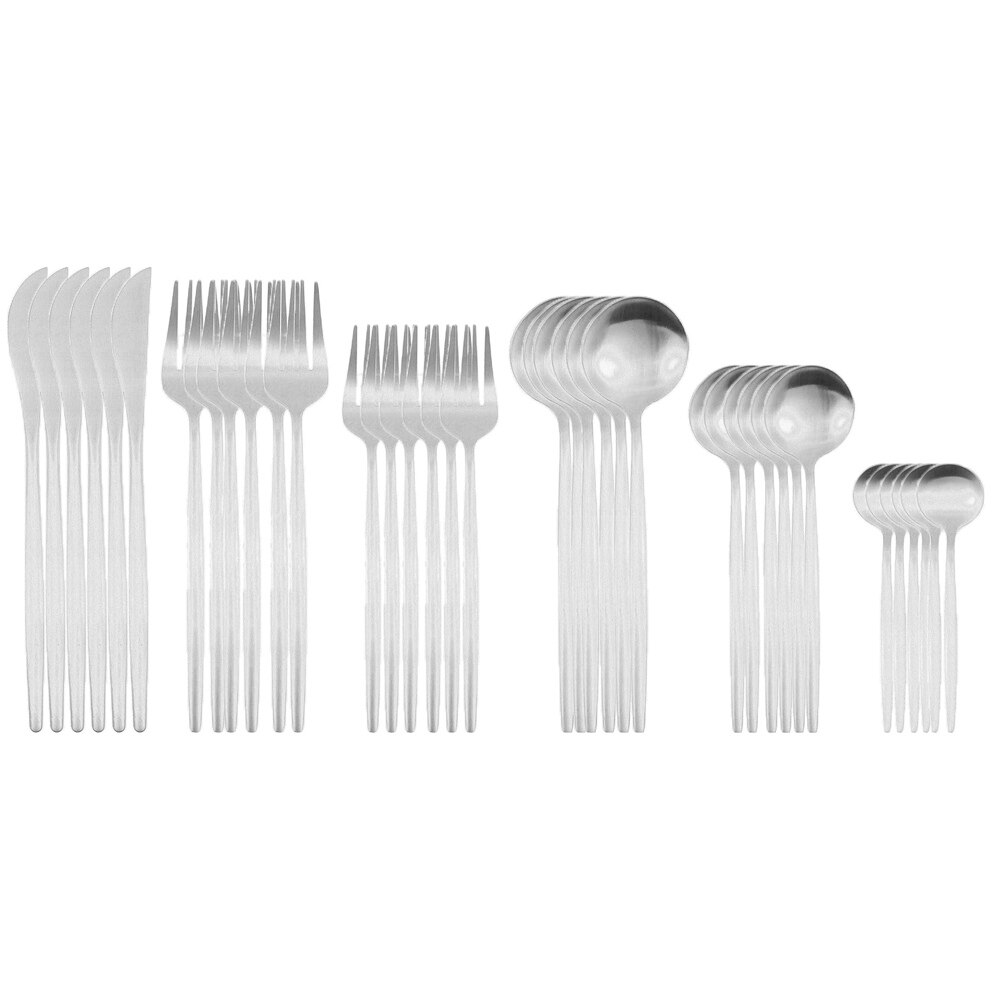 36 pièces or mat couverts ensemble de couverts en acier inoxydable vaisselle Dessert fourchette thé cuillère couteau argenterie cuisine vaisselle: Silver
