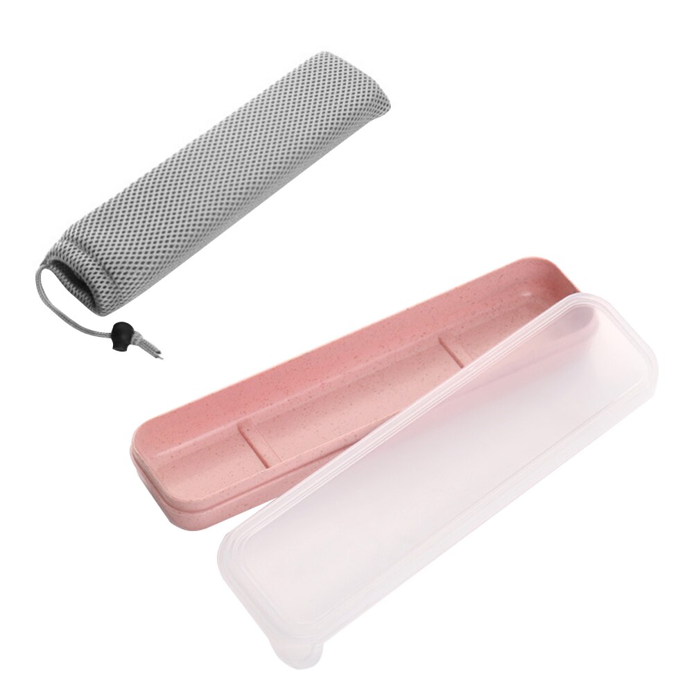 Herbruikbare Duurzaam Transparant Cover Met Opbergtas School Tarwestro Servies Box Set Thuis Slot Draagbare Bestek: Roze