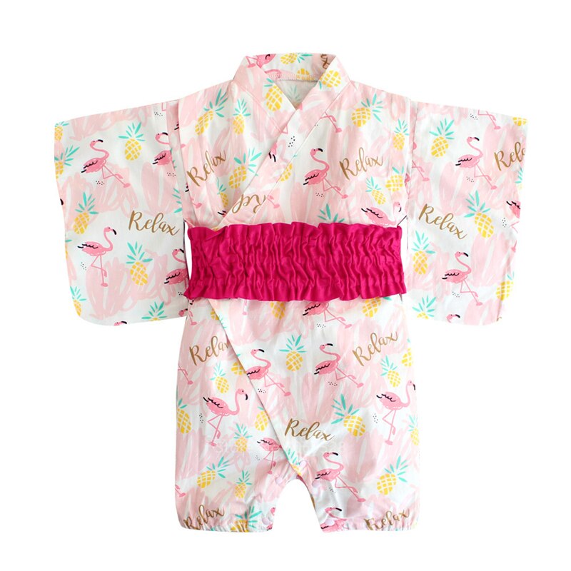 Yukata-Conjunto de ropa tradicional japonesa para niños, mono con estampado de animales, Kimono Retro asiático, mono Obi: Color4 / 80CM