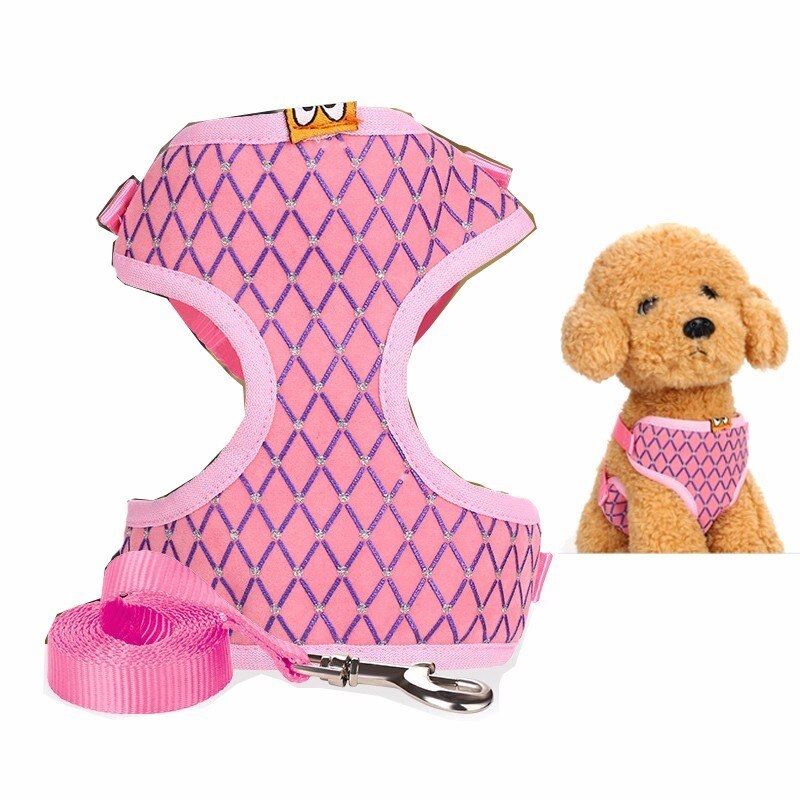 Ademend Mesh Puppy Dog Harness en Leash Set Kleine Huisdieren Vest Lood Roze Rood Blauw Zwart Kleur Voor Chihuahua Teddy