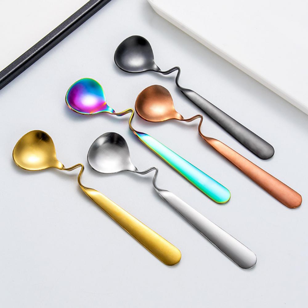 Spoon Stainless Steel Coffee Stirring Spoon Round Shape Tea Milk Dessert Hanging Scoop Specialty Spoons Tableware