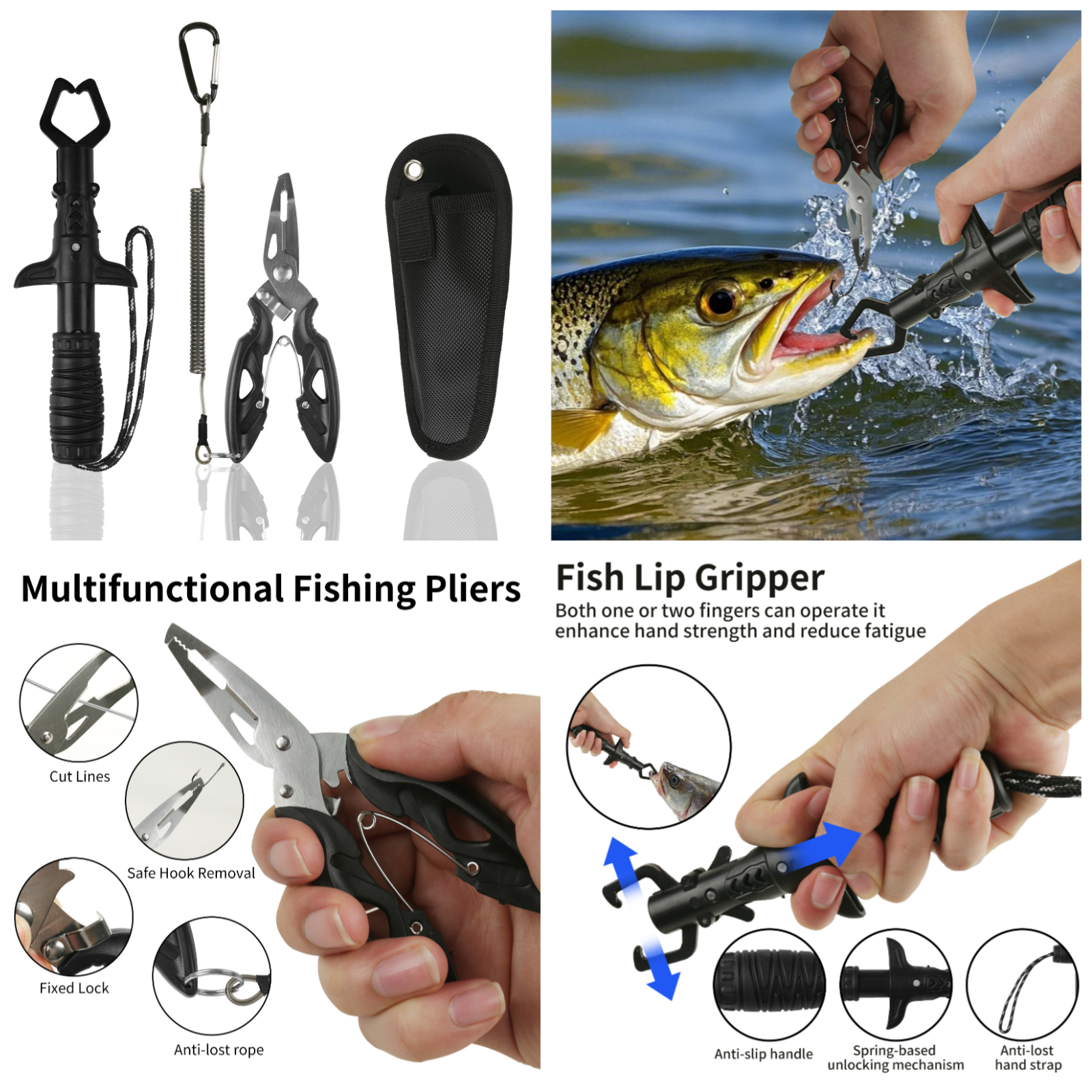 Kit de herramientas de pesca, red de pesca con alicates, removedor de anzuelos, pinza de pescado para Kayak, accesorios de herramientas de pesca plegables duraderos, para hombre