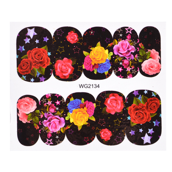 1pcs Bloem Bladeren Nail Sticker Decals Blossom Kleurrijke Slider Rose Water Volledige Wraps Nail Art Decoratie Bloemen Op Nagels CHWG: WG2134