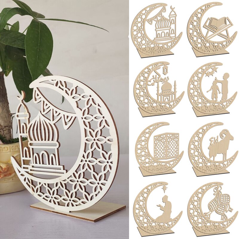 Eid Al-Fitr Decorations Wooden Crafts Carving Home Decorations Detachable Decorative Cartoon Handicraft Ornaments