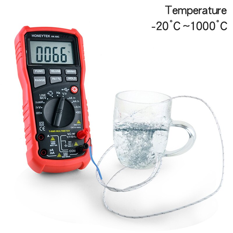 Honeytek usb multimeter sand-rms digital multimeter temperatur ac/dc voltmeter kontinuitetstest ncv multimeter