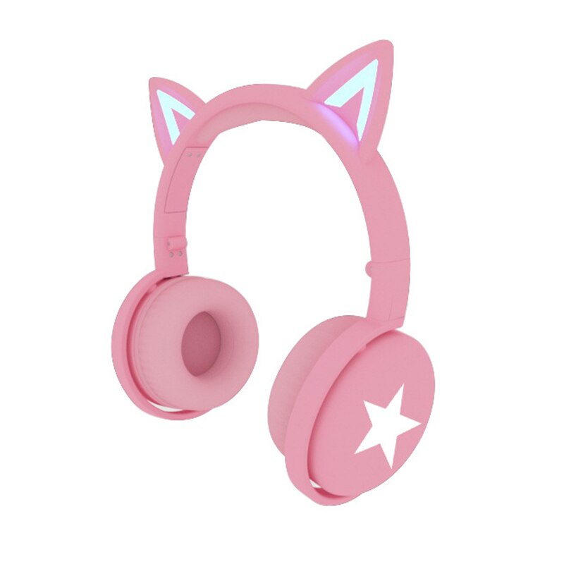 Cat Ear Wireless Headphone Bluetooth 5.0 Headsets With LED Light Microphone For PC Laptop Kid Girl Music Headphones: Deep Pink
