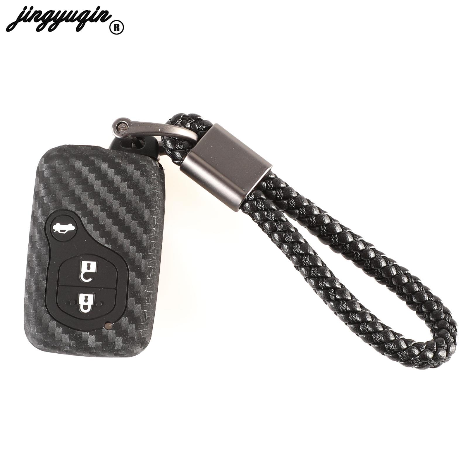 Jingyuqin kolfiber nyckelskydd för toyota land cruiser prado 150 camry prius crown subaru foreste xv nyckelring silikonhållare: V lång flätningsring