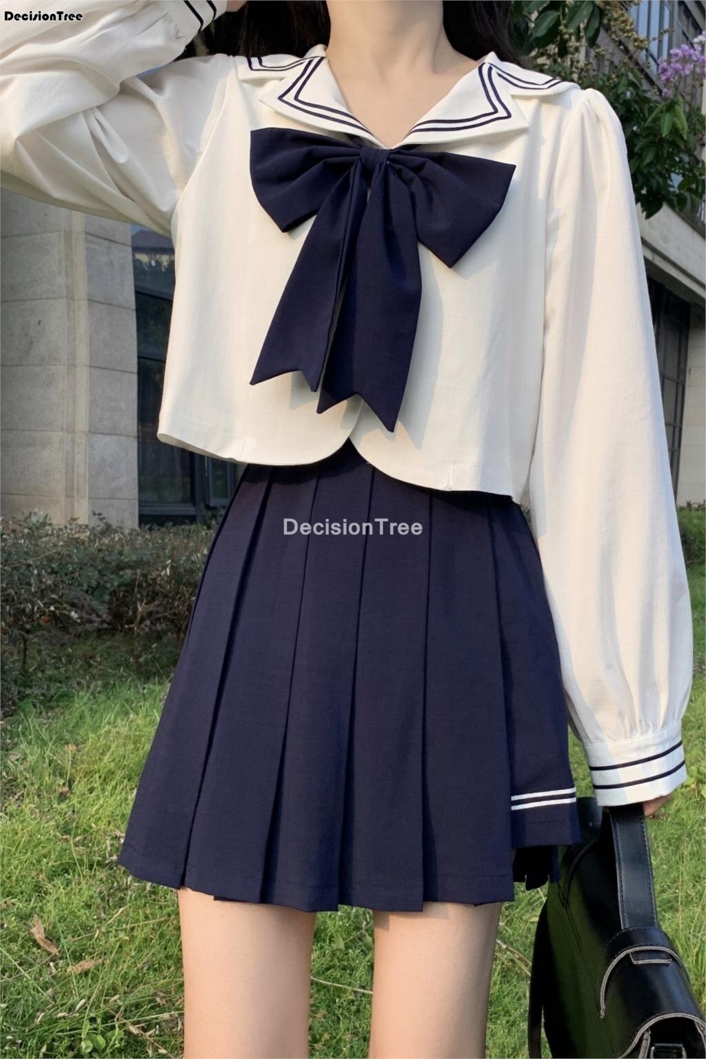 2022 girls school uniform clothing long sleeved navy collar shirt school students pleated skirts jk school sailor uniforms