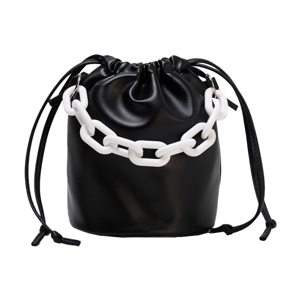 Bolso de hombro tipo cubo de PU para mujer, bolso de mensajero con cordón, bolso de viaje, bolso de Diario Femenino Simple Popular: Black