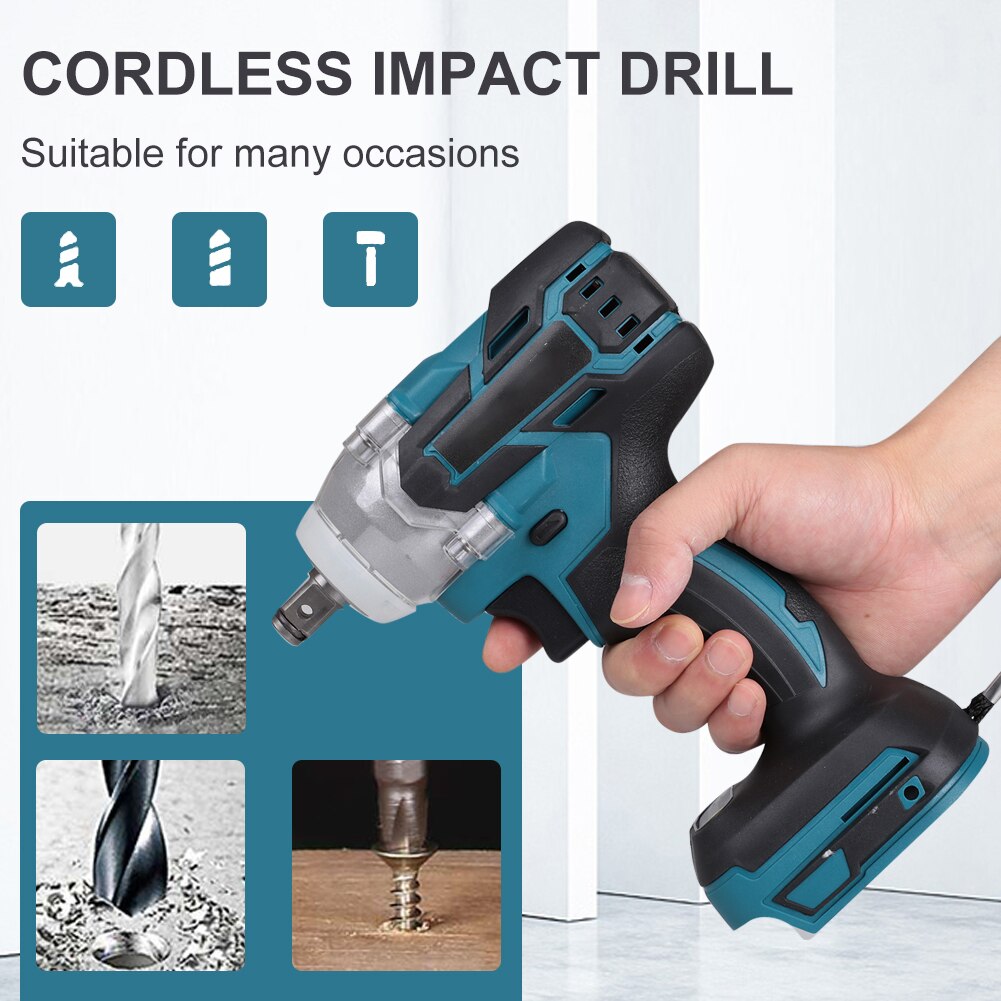 Electric Brushless Impact Wrench Rechargeable 1/2 Socket Wrench Power Tool Ribbon Battery Tungsten Steel Shaft 520NM Torque
