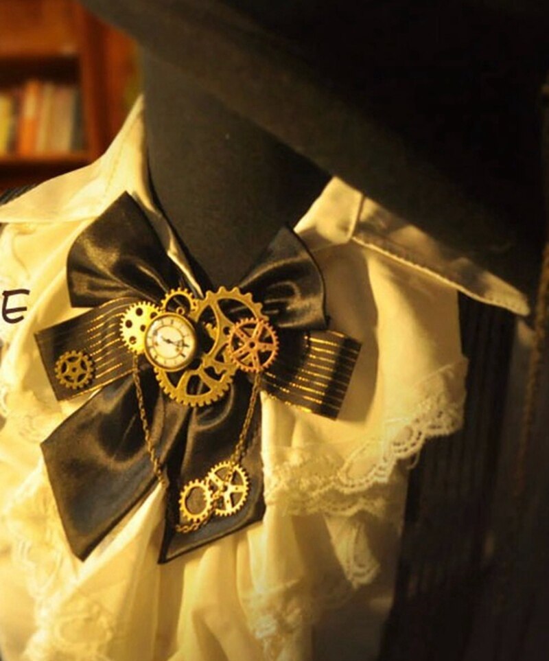 Nœud papillon Steampunk noir, accessoires de Costume, unisexe, Vintage victorien, cravate pour hommes