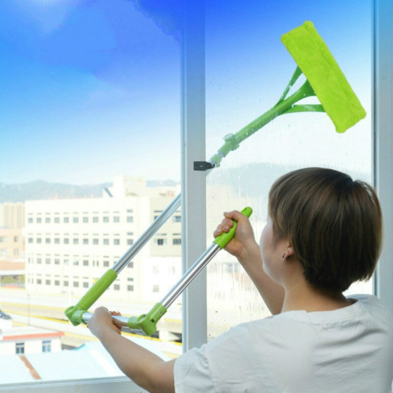 Window Cleaner High-rise Glass Cleaning Brush Squeegee Microfiber Extendable Rod Window Scrubber Wiper Household Cleaning Tools