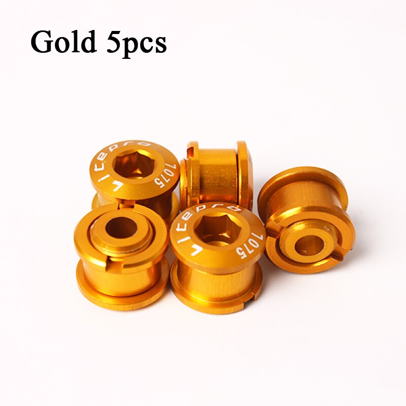 Litepro 4/5Pcs Mtb Kettingblad Bouten Aluminium Single Speed Disc Super Licht Kettingwiel Schroeven Voor Road Mountain fiets Crank: 5PCS-Gold-6.5mm