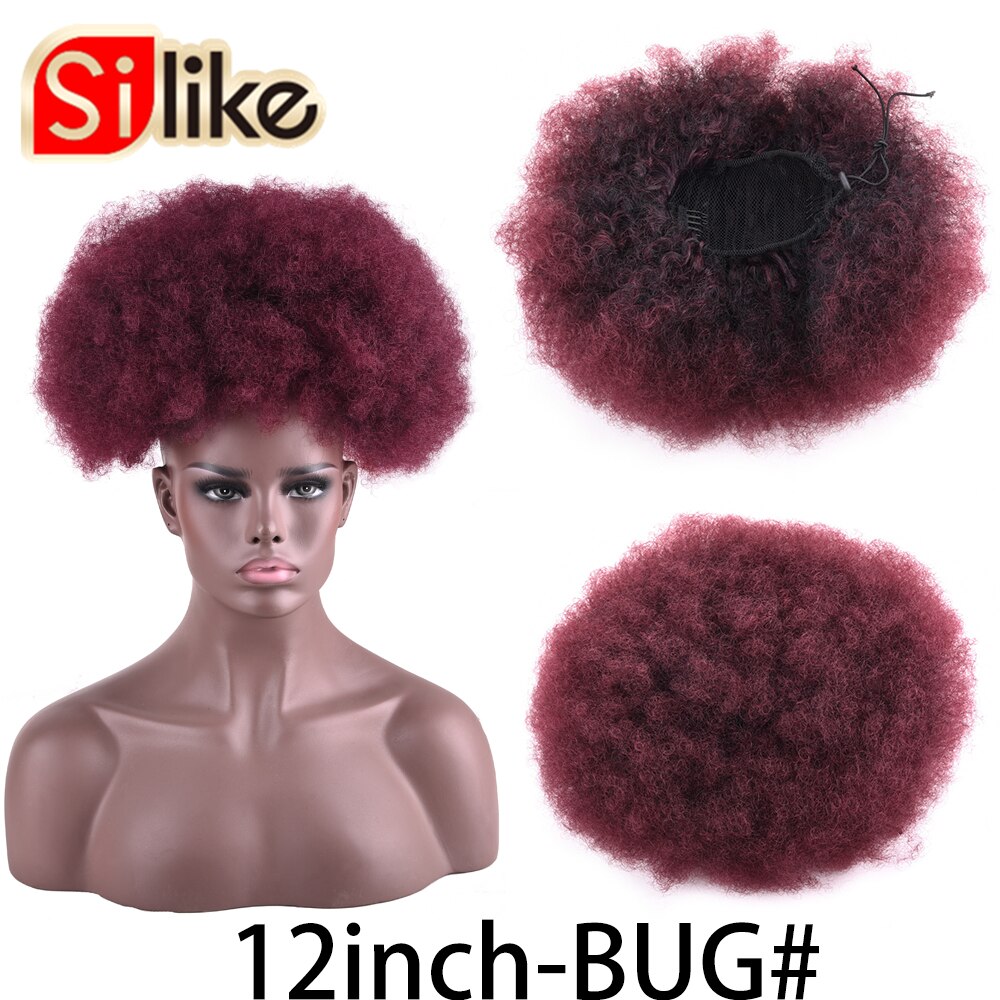 Silike syntetisk kort afro puf hår knold høj temperatur snøre hestehale klip i hår forlængelse kinky puf hår knold: Tbug -12 tommer