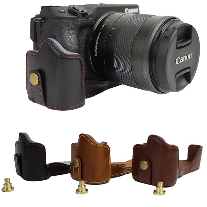 PU Leather Camera Case Bag For Canon EOS M3 EOSM3 Cover Half Case Black Coffee Brown Bottom body