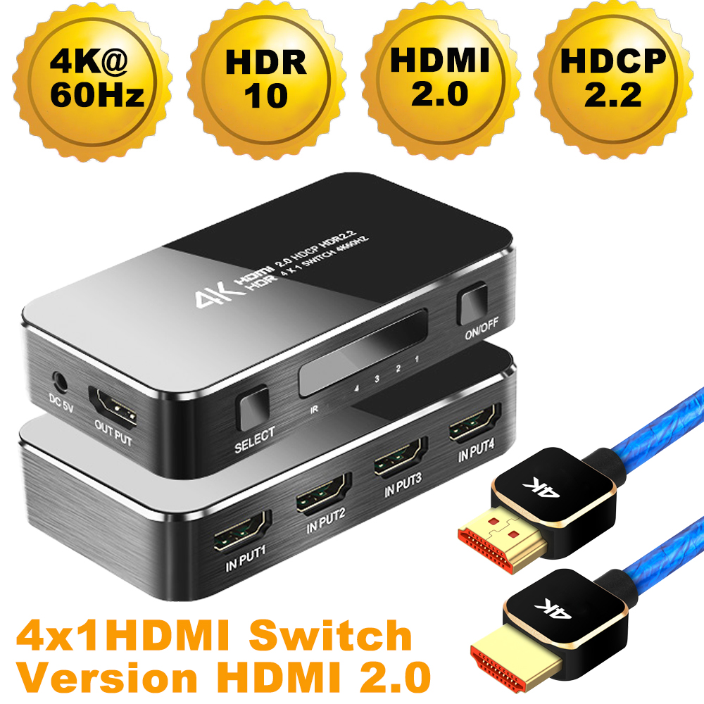 4 Poort 18Gbps HDR 4K HDMI 2.0 Switch 4x1 Ondersteuning HDCP 2.2 HDMI Switch HUB box Met IR Mini HDMI Switch Afstandsbediening Voor PS4 360