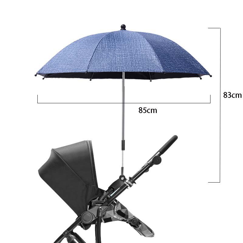 Universal Baby Stroller Folding Umbrella UV Protection Rainproof Infant Stroller Cover Umbrella 360 Degrees Adjustable Sunshade: 85cm Navy Blue