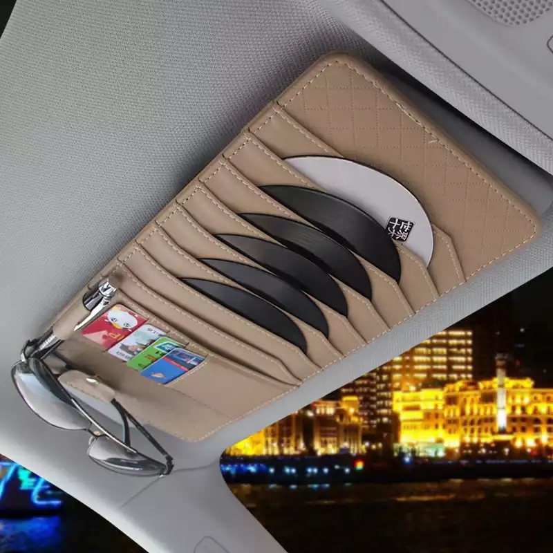 Autostyling auto zonneklep cd dvd kaart leren organizer glazen pen opberghoes auto multifunctionele opberghouder clip tas