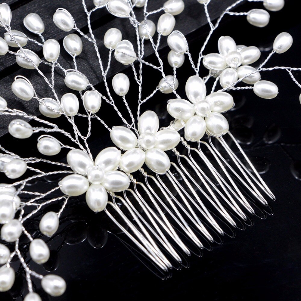 JAVRICK 15cm Bride Comb Wedding Handmade Pearl Bridal Women Headwear Jewelry Hair