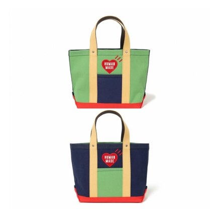 Menselijk Gemaakt Canvas Tas Geborduurd Hart Colorblock Grote Capaciteit Unisex Zak Human Made Tote Handtas: small