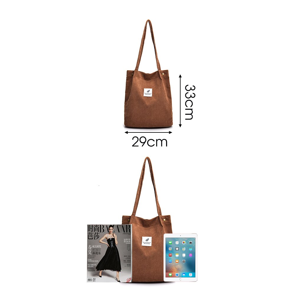 Herald femmes velours côtelé sac à provisions solide toile femme sac à bandoulière environnement stockage sac à main réutilisable fourre-tout sacs