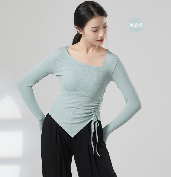 Vrouwen Moderne Danskleding Vingermouwen Zoom Trekkoord Gebreide Tops Stage Performance Kleding China Slim Fit Yoga Kostuum: L / GRIJS