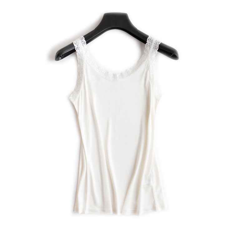 Women silk camis 50% Natural silk and lace camisoles Bottoming shirt Black White Pink TOP: L / WHITE