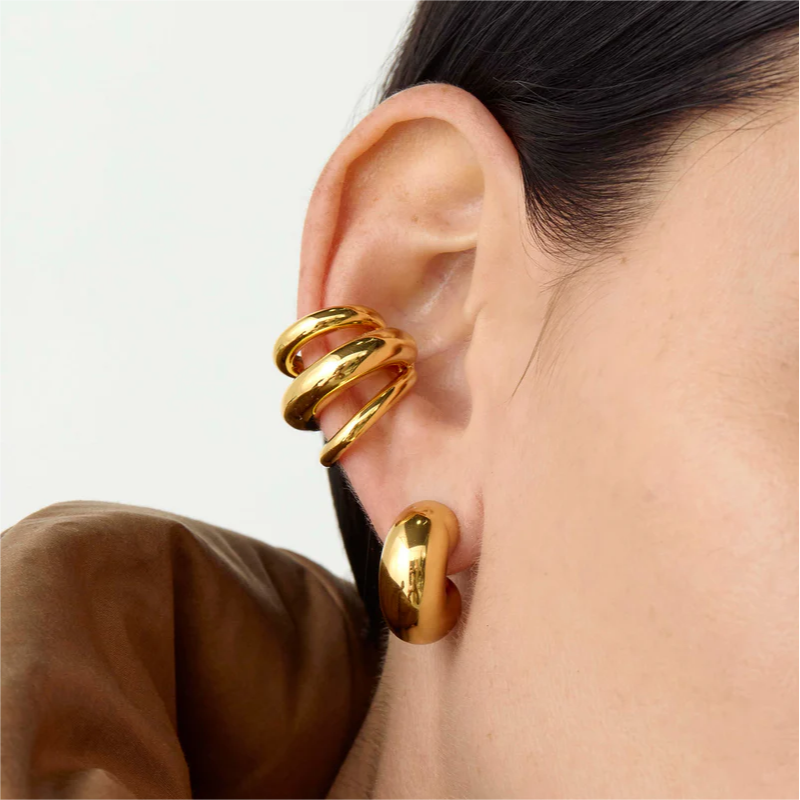 18K Gold Color Stainless Steel Multilayer Ear Clip Waterproof Metal Unique Trendy Women