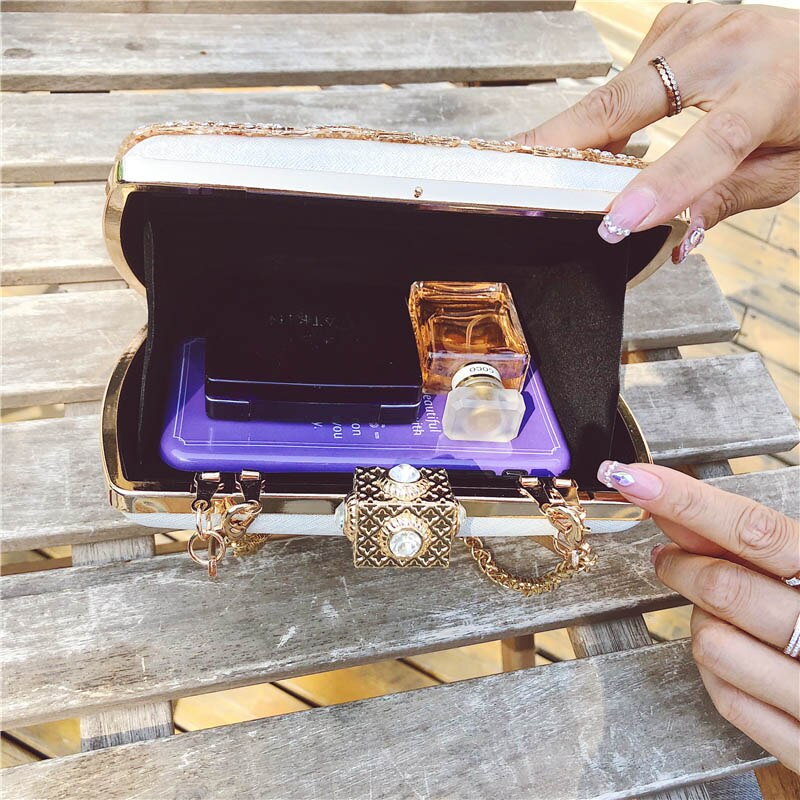 Red Rhinestone Evening bag Bridal Prom Clutch Purse Lady Diamond Wedding Handbags Gold Cross body Party Shoulder Bags FTB197