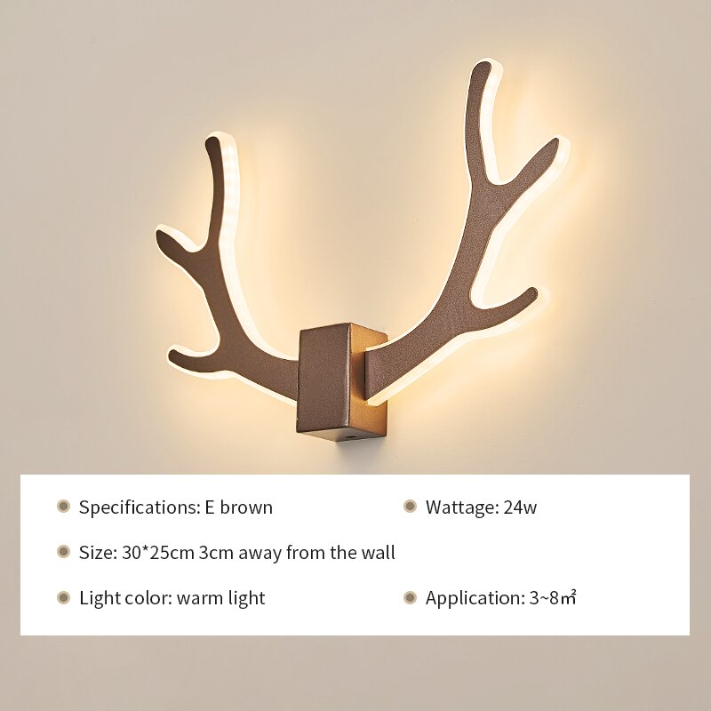 ledet vegglampe moderne stue soverom nattbord hvit ledet lampett sirkel gevir plommeblomst midtgang korridor vegglampe: Skriv e-brun / Kul hvit